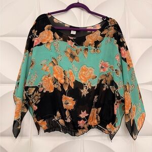 Marianne Teal and Orange Floral Blouse